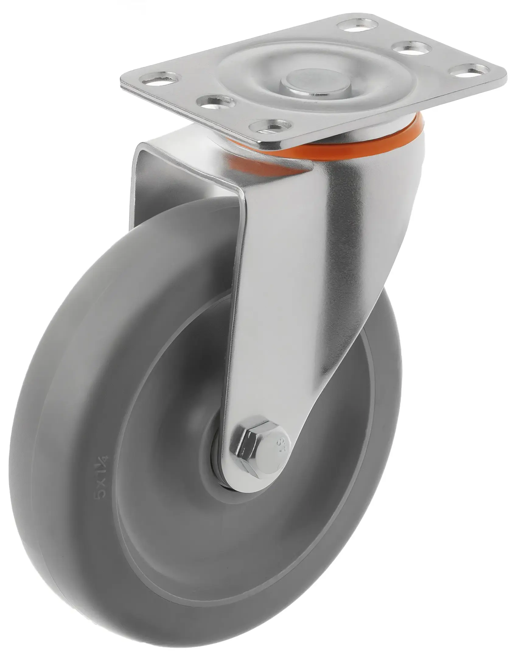 340125S - Аппаратное колесо из термопласт. рез. 125 мм (повор. площ, серое, полипр.обод, дв. шарикоподш)