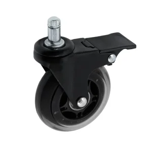 45075Thb - Мебельное силиконовое колесо 75 мм (штыревое крепл, тормоз, дв. шарик, мягкий полиуретан)