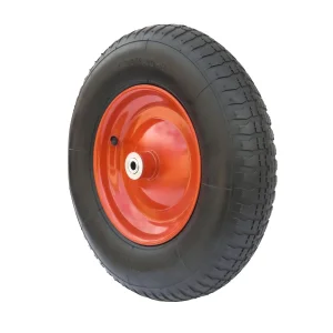 PR 3007-12 - Колесо для тачки / тележки пневматическое 4.80/4.00-8, сварной диск, диаметр 390 мм, ось 12 мм, металлический обод, симметричная ступица, шариковый подшипник